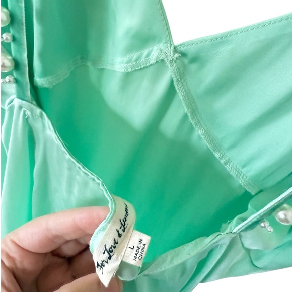 For Love and Lemons Lady Luck Pearl Strap Slip Dress Mint - Picture 6 of 6